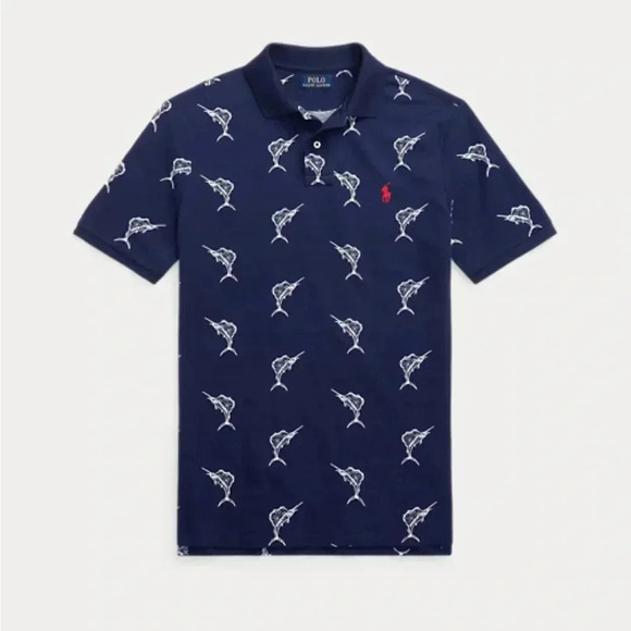 Polo Ralph Lauren Short Sleeve Shirt Navy Blue Classic Fit Marlin Sailfish 4XLT - Picture 1 of 7